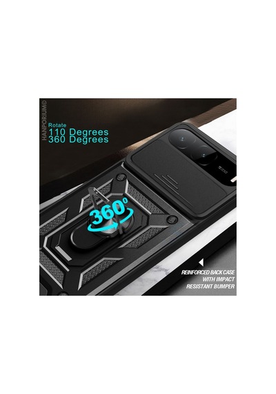 Tecno Spark 40 5g Uyumlu Tank Kılıf Yüzüklü Standlı Extra Koruma Zırhlı Outdoor Kapak Lacivert