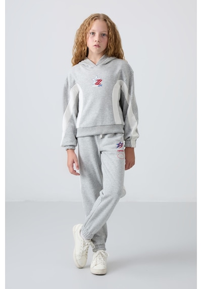 Tommylife Tommy Life Gri Melanj Pamuklu İçi Tüylü Yumuşak Dokulu Standart Fit Baskılı Kız Çocuk Eşofman Takım - 75166 Gri Melanj