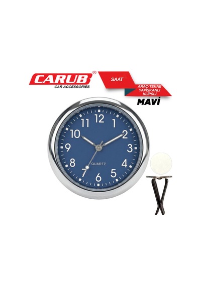 Carub Zaman Saati Araç Tekne Yapışma+ Klips 4 Cm Çap Mavi