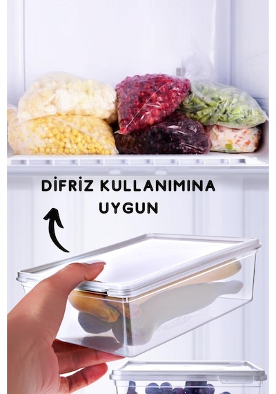 10'lu Set Kendinden Kapaklı Derin Dondurucuya Uygun Saklama Kabı 1 Lt. Ve 2 Lt. Şeffaf