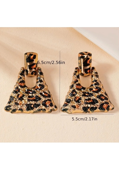 Leopar Desen Gösterişli Küpe Altın