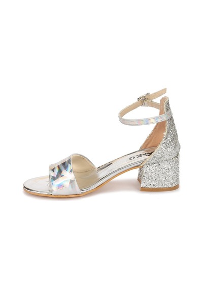 Kiko Kids Kiko 768 Ayna Çam Günlük Kız Çocuk 3 Cm Topuk Sandalet Ayakkabı G Gümüş-26 Gümüş