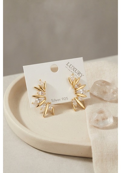 Gold Renk Zirkon Taşlı Saçak Model Vintage Kadın Küpe Çok Renkli