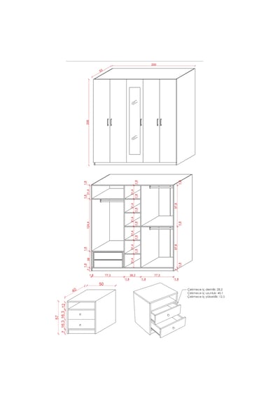 Yatak Odası Takımı 5 Parça %100 Mdf Gardırop Şifonyer Makyaj Masası Komodin Ytk02