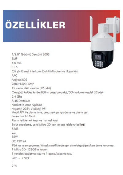 Bester 5mp Wifi Ptz Hareketli Kamera Uzaktan İzleme Sd Kart Deste
