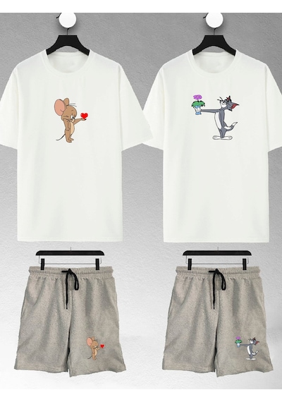 Unisex Kadın Erkek Çiçekli Tom Ve Jerry Baskılı Sevgili Çift Kombini Tasarım Oversize Tshirt Ve Şort Beyaz-gri1 Mck2339 Çok Renkli Unisex Kadın Erkek Çiçekli Tom Ve Jerry Baskılı Sevgili Çift Kombini Tasarım Oversize Tshirt Ve Şort Beyaz-gri1 Mck2339 Çok Renkli