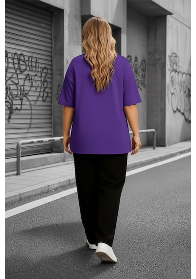 Mily Kadın Büyük Beden Battal Basic Bisiklet Yaka Pamuklu T-shirt Rahat Kesim Unisex Sevgili Kombini Mor Mily Kadın Büyük Beden Battal Basic Bisiklet Yaka Pamuklu T-shirt Rahat Kesim Unisex Sevgili Kombini Mor