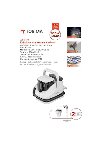 Torima JJB-747-II Koltuk Ve Halı Yıkama Makinesi + CB-902A Buharlı Temizleyici