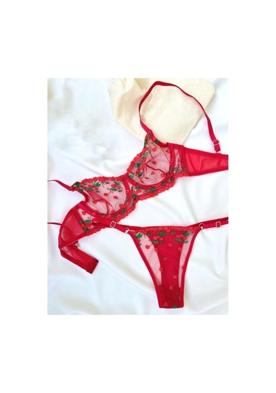 La Linaa Cherry Kırmızı Tanga Külotlu Sütyen Takımı Kırmızı - 599877748 Kırmızı