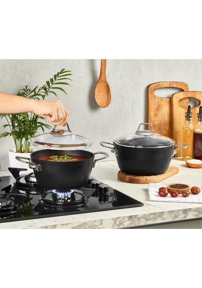 Amboss Dark Granit Derin Tencere Cam Kapaklı Yanmaz Yapışmaz Titanyum Kaplama - 22 Cm Diğer