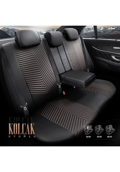 Advanced Design Özel Tasarım Premium Deri-Keten Ekstra Destekli Universal Oto Koltuk Kılıfı Tam Set