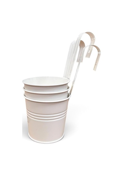 Askılı Balkon Saksı Seti, 3 Adet, Metal, Beyaz, 1,5lt 001