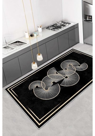 West Home Dijital Baskı Yıkanabilir Kaymaz Taban Salon Halısı Mutfak Halısı Yolluk Wh 523 Black