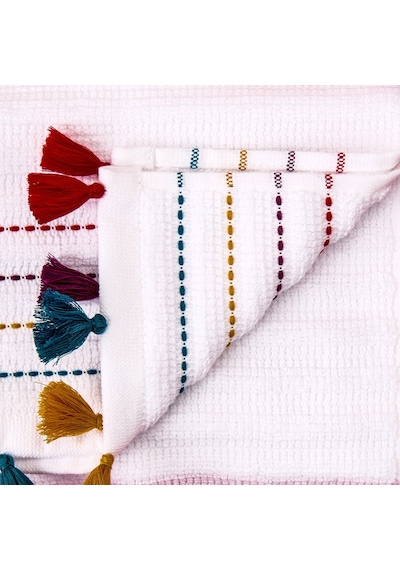 Soft Püsküllü Ayak Havlusu - Beyaz / Renkli - 50x70 Cm