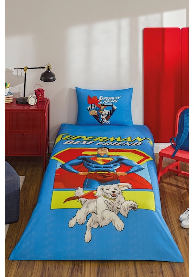 Özdilek Superman Best Friend Tek Kişilik Lisanslı Lastikli Çarşaf Çocuk Nevresim Takımı Mavi