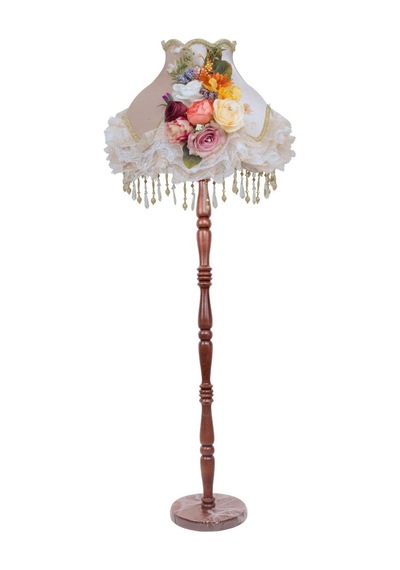 Vizon Kadife Kaplı 3d Çiçek Süslemeli Şık Başlık Ahşap Ayak Klasik Lambader 170x45cm