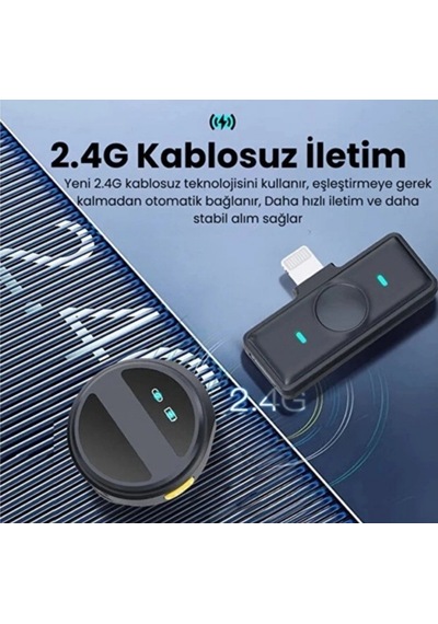 Exenar - Siyah - Kablosuz İkili Yaka Mikrofonu Type C Canlı Yayın Video Mikrofonu Dijital Ekranlı 2.4ghz Type-c