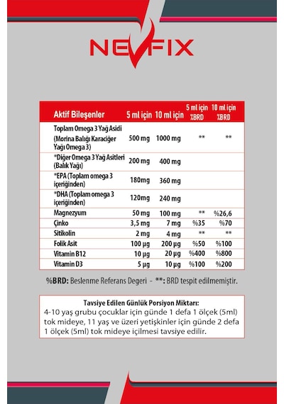 Nevfix Magnezyum Glisinat Omega 3 Cod Liver Oil 150 ML