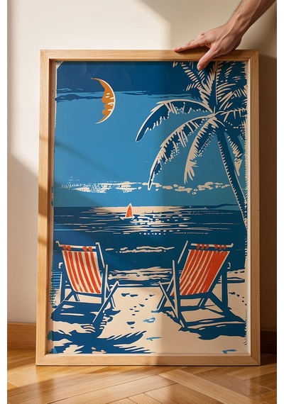 Tropikal Plaj Manzarası Çerçeveli Tablo - Pop Art Poster Tablo
