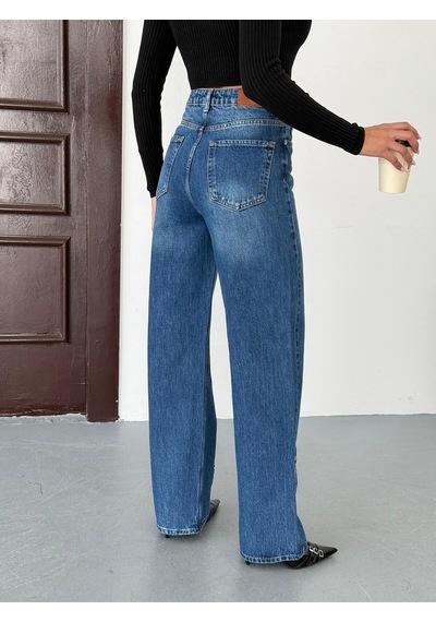 Kadın Nakış Detaylı Wide-leg Jean Kot Pantolon Mavi