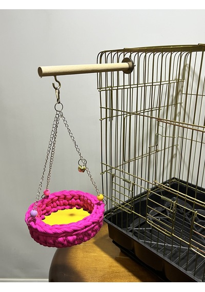 Paks Pet Örgü Kuş Hamağı Salıncak Pembe + Tünek