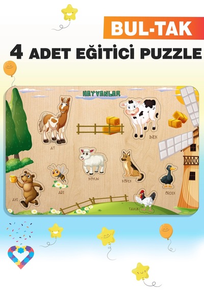 Ahşap Türkçe 4 Lü Set Eğitici-öğretici Yapboz