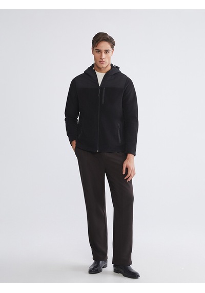 Lcwaıkıkı Classic Siyah Kapüşonlu Polar Erkek Fermuarlı Sweatshirt