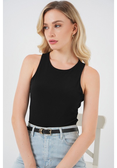 Bigdart Kadın Halter Yaka Çıtçıtlı Body 972 - Siyah