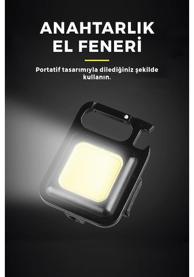 3 Adet Led Mini Anahtarlık Fener Şarjlı Kamp Balıkçı Tamirci Için Çalışma Feneri Çok Fonksiyonlu Taşınabilir Siyah