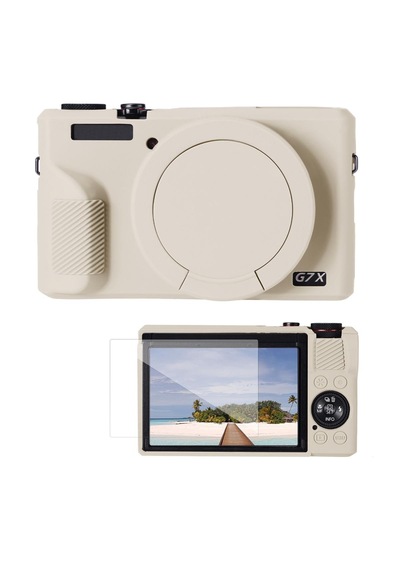 K&f Concept K&f Canon G7x Mark Iıı Uyumlu Silikon Kılıf + Ekran Koruyucu / Krem Beige+yellow