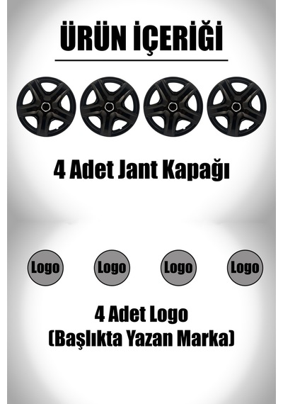 Fiat Egea 15" İnç Uyumlu 4 Adet 1 Takım Siyah Jant Kapağı