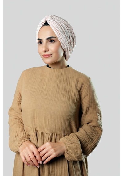 Hürrem Bone Somon Çapraz Büzgülü Piliseli Tesettür Bone Fukuro Kendinden Desenli 2316 39 Somon