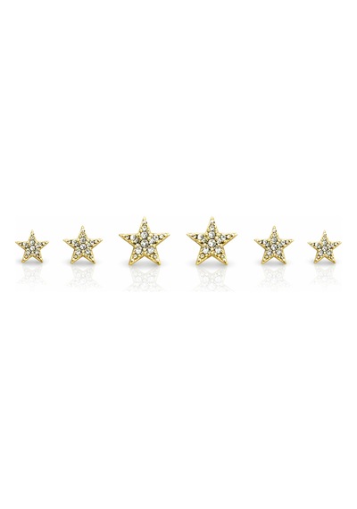 Çelik 6lı Yıldız Küpe Seti Gold