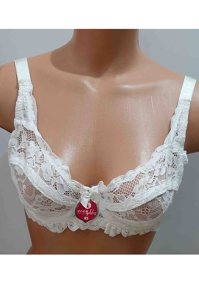 Ecem Yıldız Dantelli Balenli Petsiz Dolgusuz Sütyen Ekru