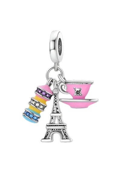 Kahve, Macaron Ve Paris Sallantılı Charm Gümüş