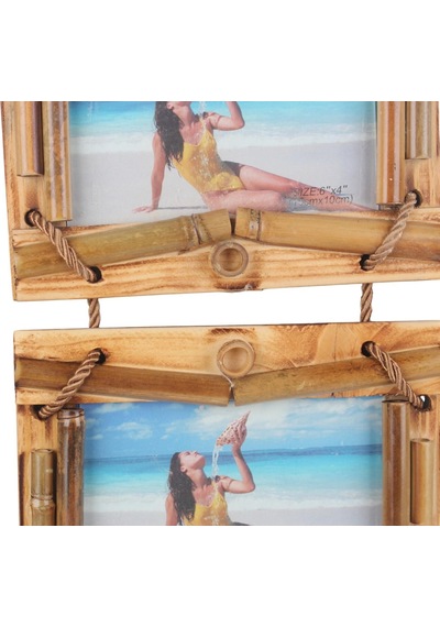 El Yapımı Doğal Ahşap 3 Lü Bambu Bamboo Fotoğraf Çerçevesi Dekoratif Ev Ofis Hediyesi Duvar Süsü - 5
