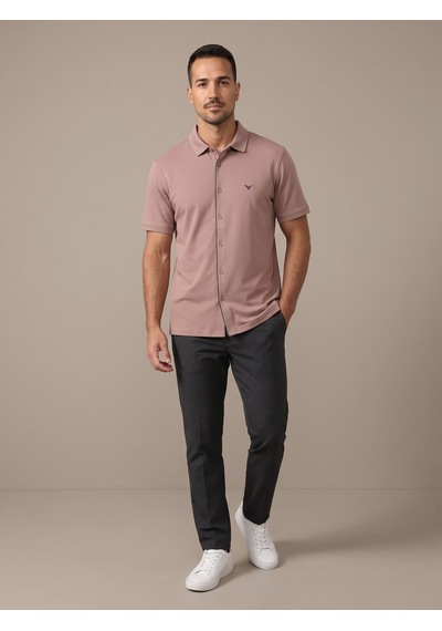 Maccali Erkek Kahve Kısa Kollu Basic Polo Yaka Gömlek