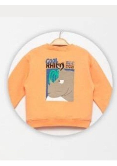 Zekids Erkek Çocuk Cool Rhino Baskılı Pamuklu Sweatshirt-14202 Turuncu