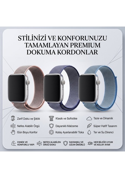Caseonn Apple Watch Uyumlu Ultra Kordon Hasır Kumaş Nylon Kayış Pudra