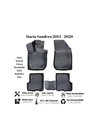 Dacia Sandero 2014 2015 2016 2017 2018 2019 2020 Uyumlu Araca Özel 3d Havuzlu Paspas Takımı Kokusuz Kaymaz Taban A+ Kalite