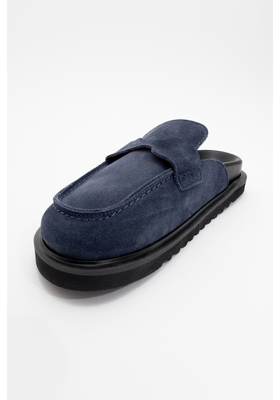 Luvishoes Laven Lacivert Süet Hakiki Deri Kadın Terlik Lacivert