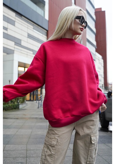 Madmext Madmext MG1559 Bisiklet Yaka Basic Kadın Sweatshirt - Fuşya
