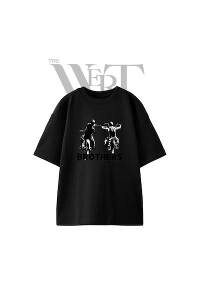 Thewert Biker Brothers Tasarım Baskılı Ünisex Siyah Oversize T-shirt