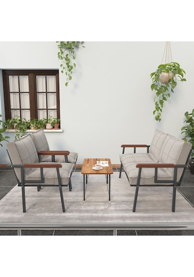 Mygusi Modern Balkon, Bahçe, Cafe - Metal Kanepe Koltuk Takımı - 2 1 1 Sehbalı Krem