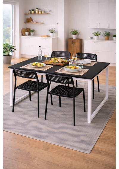 5'li Mutfak Masa Takımı, 4 Sandalye Ve 1 Masa, Yemek Odası, Bahçe Takımı, 4 Kişilik, Metal Ayaklı Siyah 5'li Mutfak Masa Takımı, 4 Sandalye Ve 1 Masa, Yemek Odası, Bahçe Takımı, 4 Kişilik, Metal Ayaklı Siyah