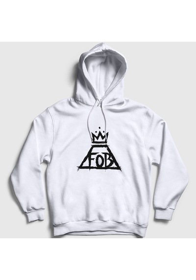 Presmono Unisex Logo Fall Out Boy Kapüşonlu Sweatshirt Beyaz