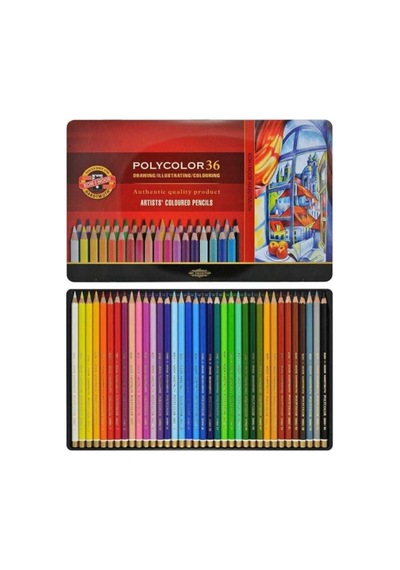 Koh-i Noor Polycolor Artist Kuru Boya Kalemi 36 Renk Metal Kutu Çok Renkli