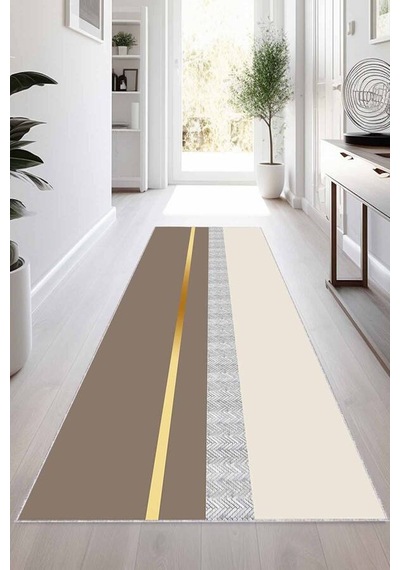 Bej Gold Kaymaz Taban Modern Kesme Rulo Yolluk Halı Vh014n11
