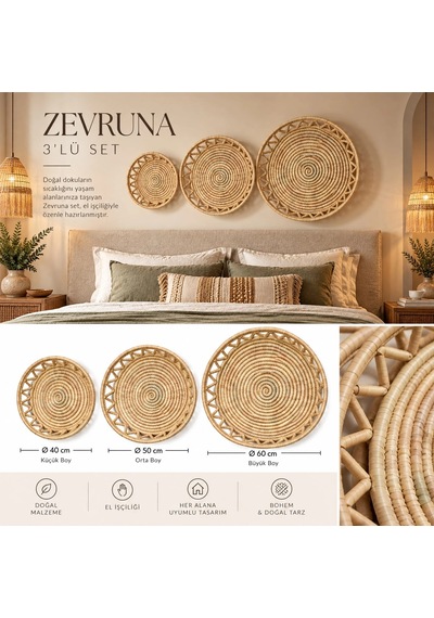 Zevruna 3 Lü Duvar Tabağı Seti
