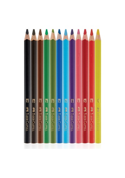 Faber-castell Jumbo Üçgen Boya Kalemi, 12 Renk, Ergonomik Gövde, Beyaz Renk İçerir, Kalın Uçlu Karışık